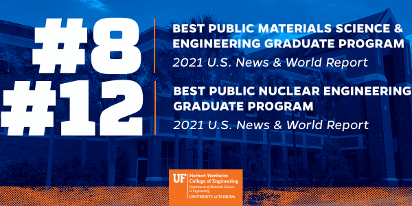 UF NE Graduate Program rises to No. 12, MSE Maintains at No. 8 Among Public Institutions