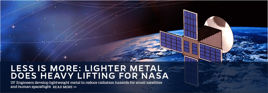 Image features a small satellite flying in front of the earth. On the left are added stars and lines that have a blue tint to them.