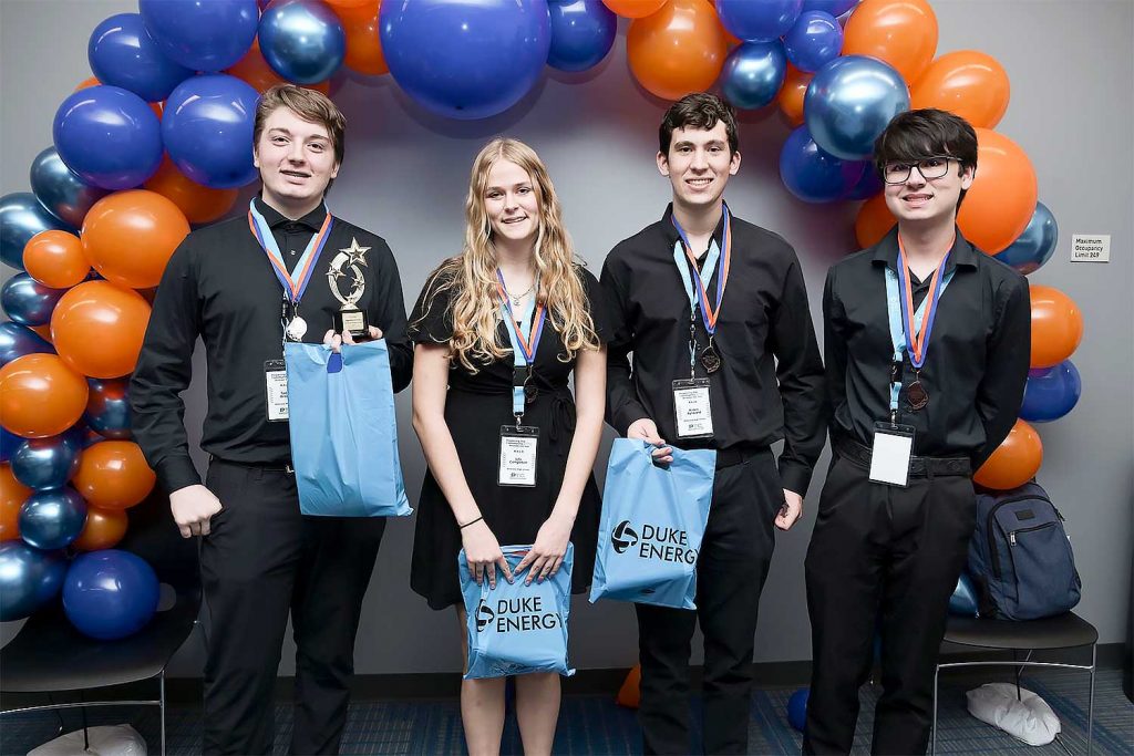 Third-place winners of UF’s Powering the Community Showcase 2025 — the Brilliant Academic Learning from Belleview High School, group photo.